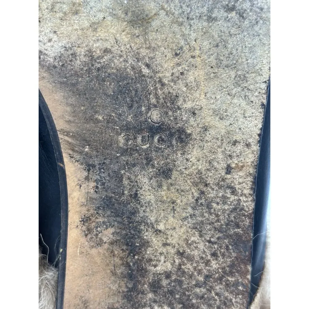 Gucci Princetown Loafer Black Leather Rose Embroidered Horsebit Size 38 / 8 Fur - Picture 6 of 16